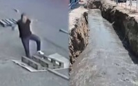 Cümşüd yol çökdüyü üçün kanalizasiya xəttinə düşüb